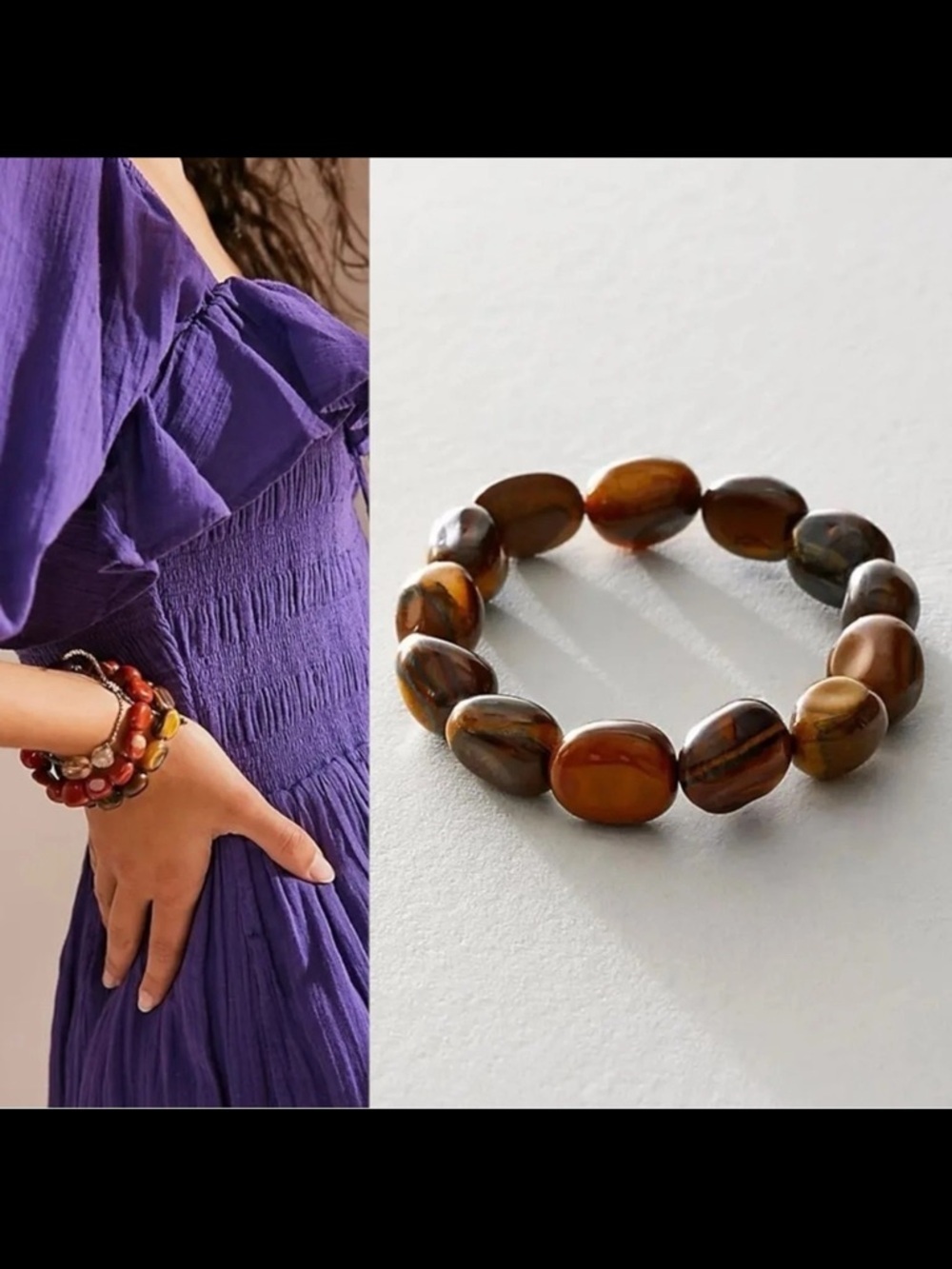 Free People Ariana Ost Crystal Stone Chunky Bracelet Tigers Eye Western Bohemian - Picture 4 of 7